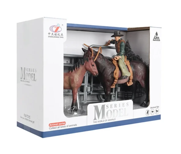 YUMURCAK TOYZ Model Hayvan Seti Jokey At ve Tay Kahverengi Kız Erkek Çocuk Oyuncak Eğitici Oyuncaklar - Resim 2