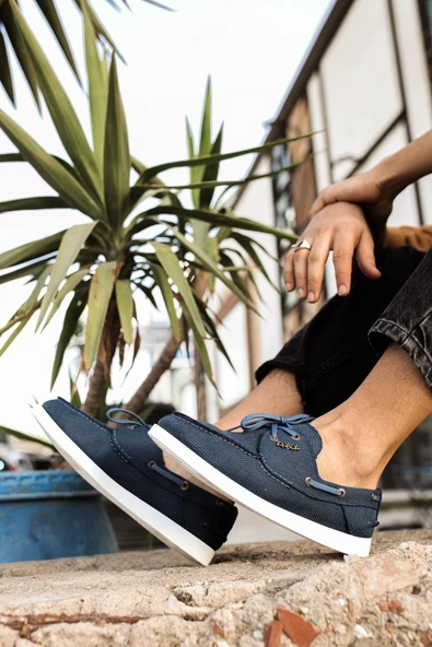 Mevsimlik Keten Ayakkabı Mavi - Resim 6