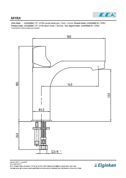 Eca Myra Lavabo Batarya Kırmızı - Resim 2
