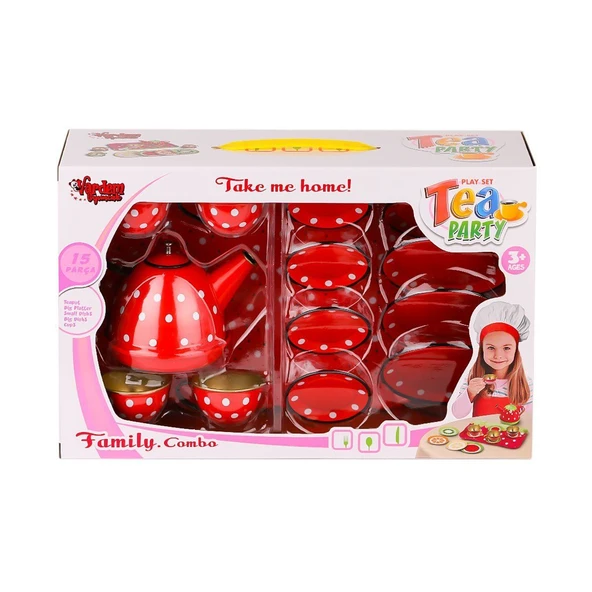 YUMURCAK TOYZ ATF-2020B-2020C Puantiyeli Metal Çay Seti 15 Parça -Vardem Oyuncak Kız Erkek Çocuk Oyuncak Eğitici O