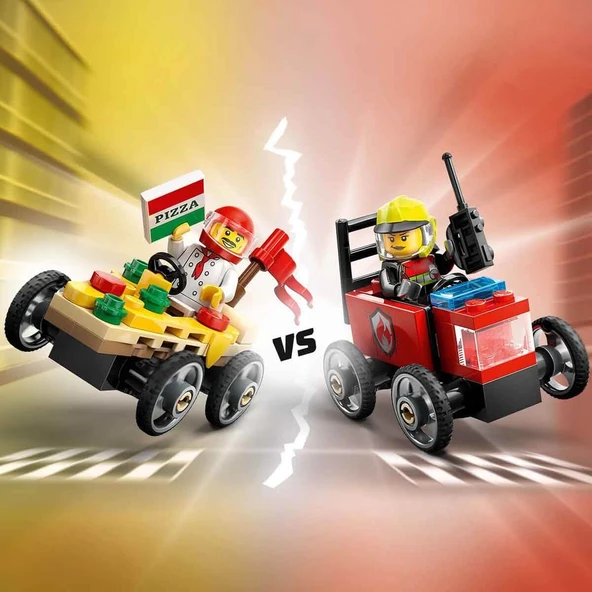 YUMURCAK TOYZ LEGO City Pizza Arabası İtfaiye Kamyonuna Karşı Yarış Arabası Paketi 60458 Kız Erkek Çocuk Oyuncak E - Resim 2