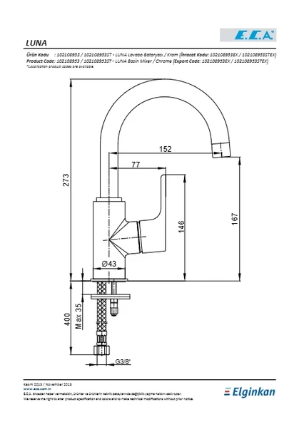 Eca Luna Lavabo Bataryası Kuğu Borulu - Resim 2