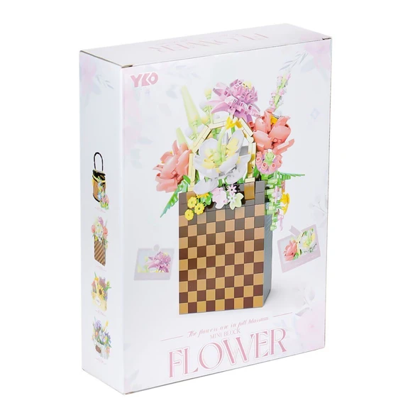 YUMURCAK TOYZ P1291 Panlos Çanta Çiçek Buketi 1208 Parça Blok Seti -Vagon life Kız Erkek Çocuk Oyuncak Eğitici Oyu