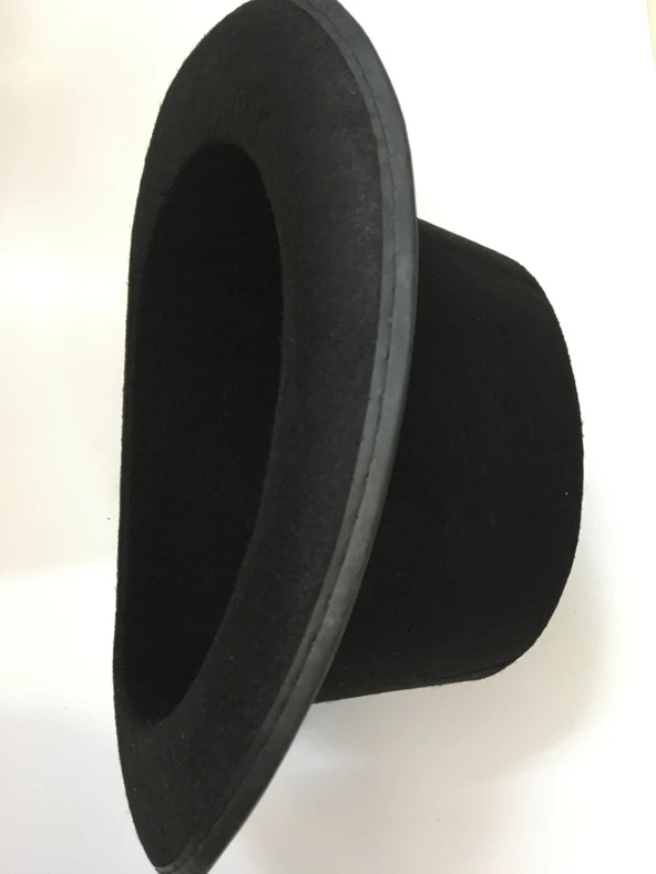 Yetişkinler İçin Siyah Renk Ringmaster Sihirbaz Şapkası Fötr Şapka 15 cm - Resim 5