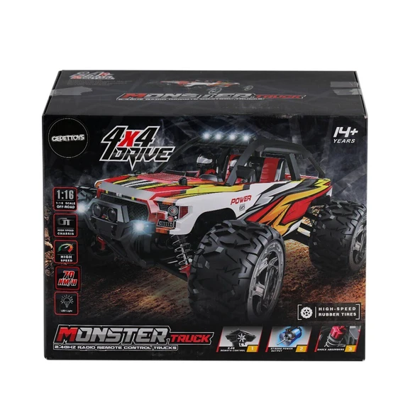 YUMURCAK TOYZ 866-1612 1:16 Kumandalı 70 km/h Monster Truck 4x4 Kız Erkek Çocuk Oyuncak Eğitici Oyuncaklar - 1