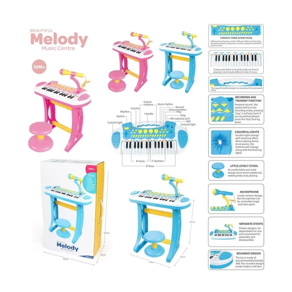 YUMURCAK TOYZ BAO-3132C Mini Piano 24 Tuşlu Mp3 ve Mikrofon Kız Erkek Çocuk Oyuncak Eğitici Oyuncaklar ürün görseli 1