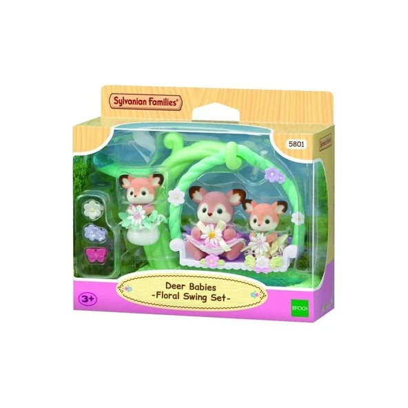 YUMURCAK TOYZ 5801 Sylvanian Families Geyik Bebekler ve Çiçekli Salıncak Seti +3 yaş Kız Erkek Çocuk Oyuncak Eğiti - 1