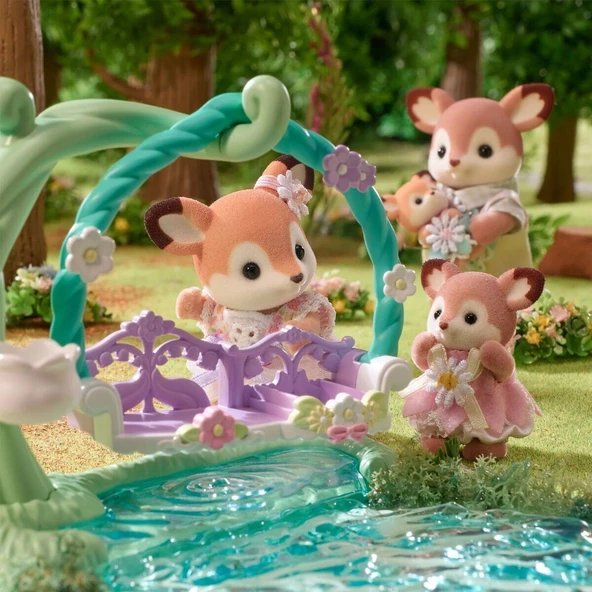 YUMURCAK TOYZ 5801 Sylvanian Families Geyik Bebekler ve Çiçekli Salıncak Seti +3 yaş Kız Erkek Çocuk Oyuncak Eğiti - 3
