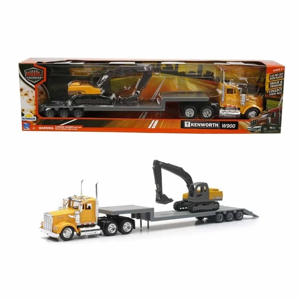 YUMURCAK TOYZ 1:43 Long Haul Kenworth Taşıyıcı Tır ve Ekskavatör Kız Erkek Çocuk Oyuncak Eğitici Oyuncaklar - 1