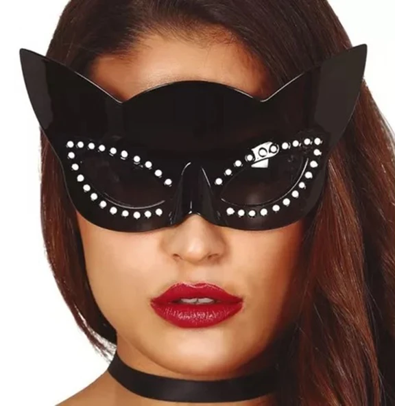 Siyah Renk Siyah Camlı Kedi Şekilli Parti Gözlüğü 20x11 cm - Resim 3