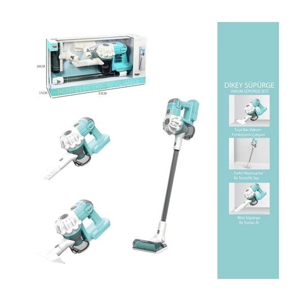 YUMURCAK TOYZ LS8803Q Vardem Dikey Elektrik Süpürgesi Ekranlı Kutu Yeşil-Gri 3 in1 Kız Erkek Çocuk Oyuncak Eğitici - Resim 3