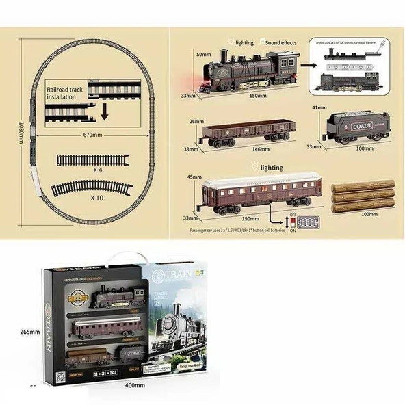 YUMURCAK TOYZ 621B RETRO VAGONLARI IŞIKLI LÜX TREN Kız Erkek Çocuk Oyuncak Eğitici Oyuncaklar ürün görseli 1