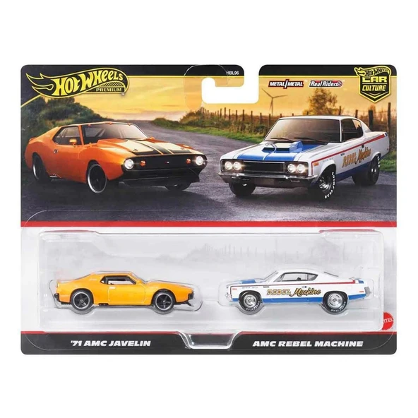 YUMURCAK TOYZ 1:64 Hot Wheels Premium Car Culture 2'li 71 Amc Javelin Ve Amc Rebel Machine Kız Erkek Çocuk Oyuncak - 2