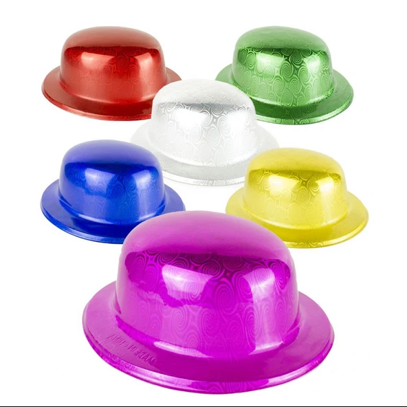 Pembe Renk Hologramlı Plastik Yuvarlak Melon 27x24 cm - Resim 6