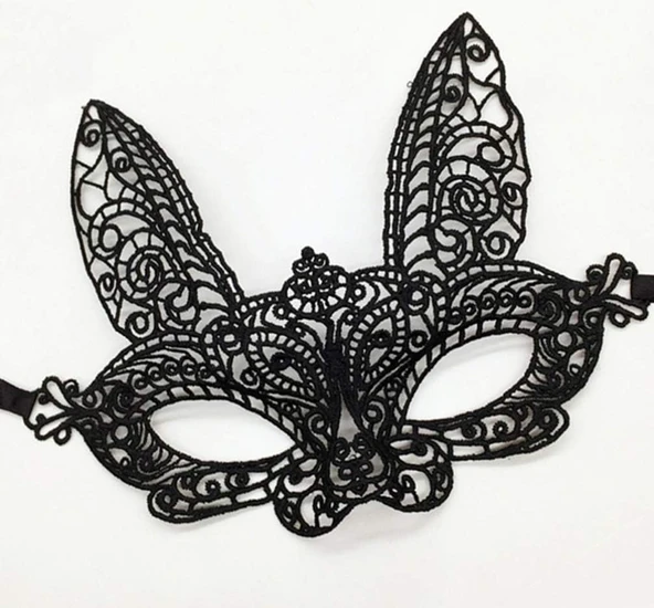 Siyah Renk Dantel Kesim Dantel İşlemeli B Parti Maskesi 7 No - Resim 6