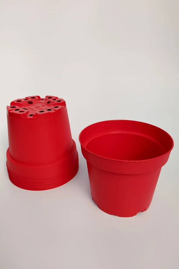 12 cm Kaktüs Sukulent Saksısı 5 Adet Kırmızı Tekpar Plastik Üretim Saksısı Bol Drenaj Deliği