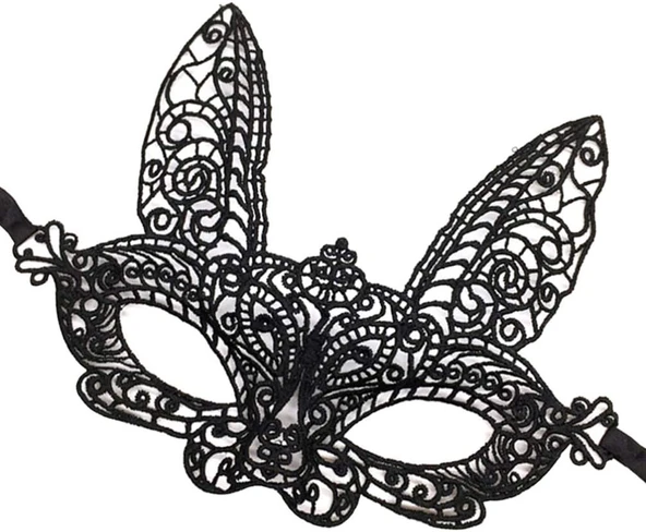 Siyah Renk Dantel Kesim Dantel İşlemeli B Parti Maskesi 7 No - Resim 7