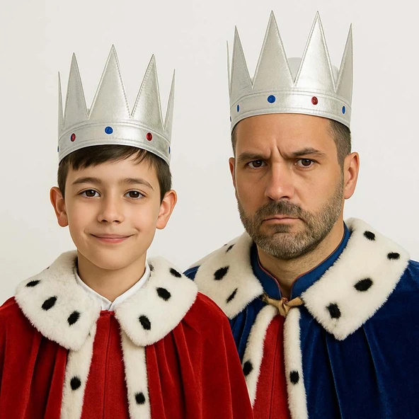 Gümüş Renk Eva Yumuşak Kral Kraliyet Tacı Yetişkin Çocuk Uyumlu 55 cm - Resim 5