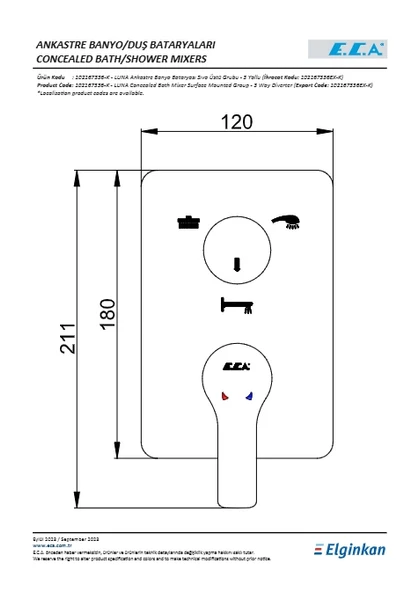 Eca Luna Ankastre Banyo Bataryası Sıva Üstü 3 Yollu - Resim 2