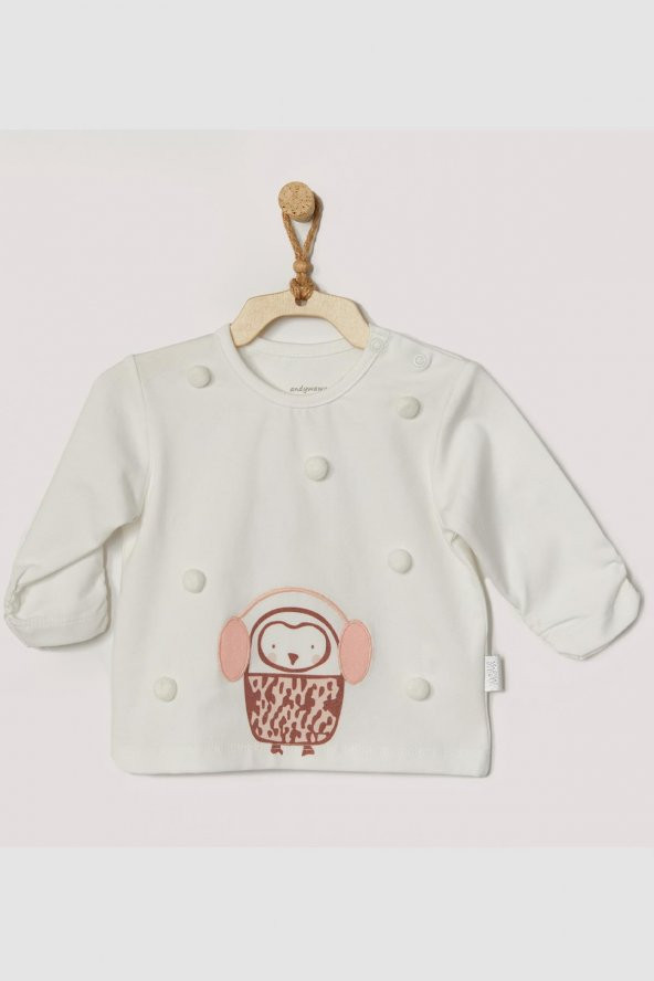 Andywawa Kız Bebek Penguen Kabartmalı Ekru Tshirt AC22366 - 3