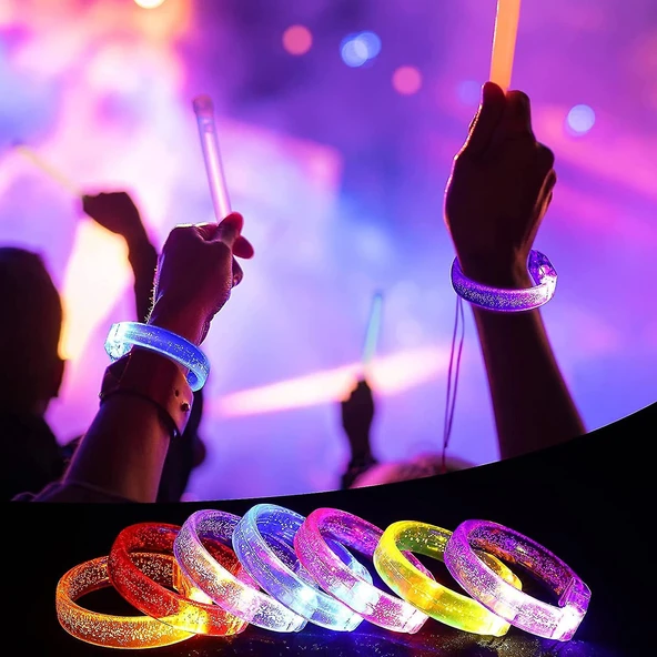 Led Işıklı Pilli Işıklı Rengarenk Kalın Bileklik Işıklı Bilezik Karışık Renk 1 Adet - 6