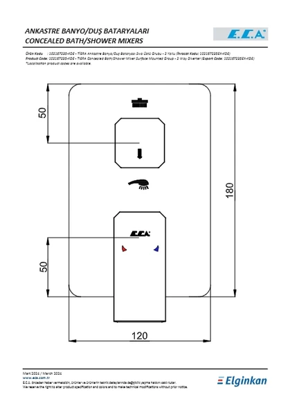 Eca Tiera Ankastre Banyo Bataryası Sıva Üstü Grubu 2 Yollu - Resim 2