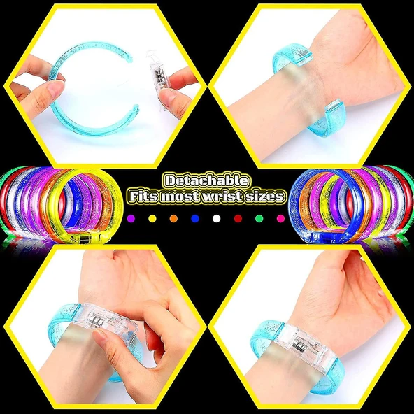 Led Işıklı Pilli Işıklı Rengarenk Kalın Bileklik Işıklı Bilezik Karışık Renk 1 Adet - 8