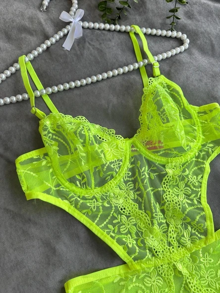 Amora Secret Çiçek Desenli Yeşil Bodysuit - 2