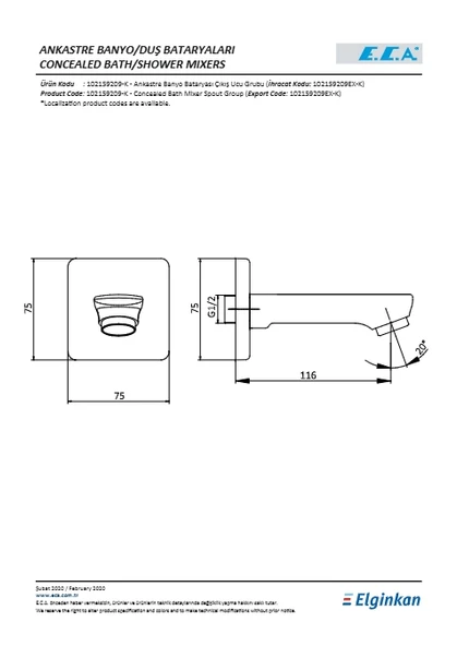Eca Star-Niobe Ankastre Banyo Batarya Çıkış Ucu - Resim 2