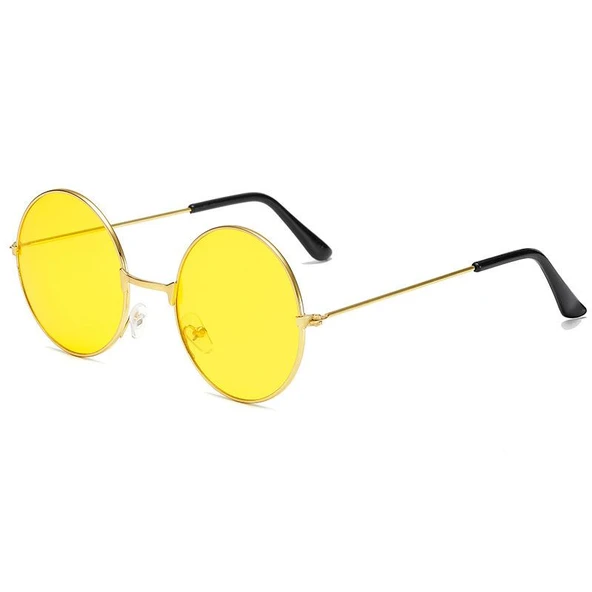 Yuvarlak Cam John Lennon Tarzı Hippi Gold Çerçeveli Sarı Gözlük - 3