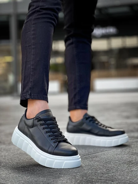 Yüksek Taban Günlük Ayakkabı Siyah (Beyaz Taban) - Resim 15