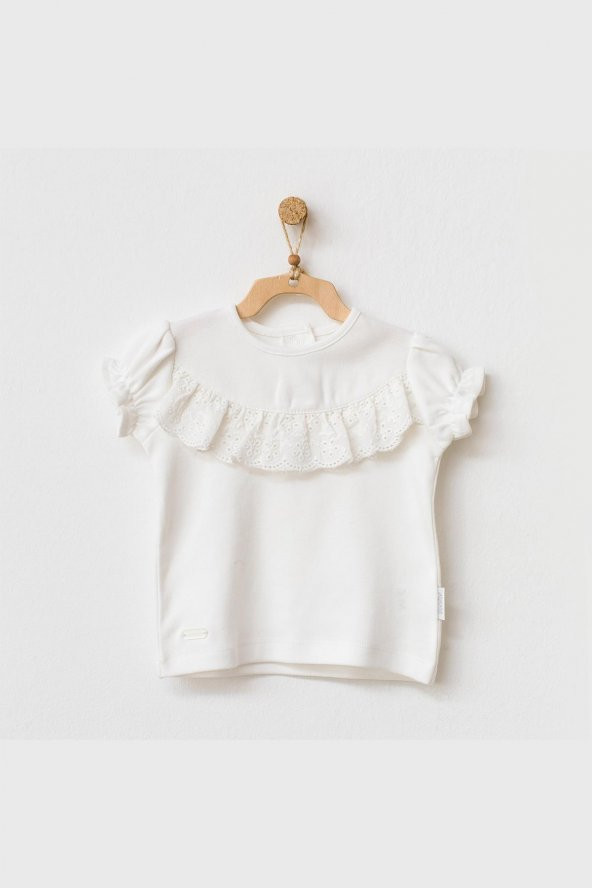 Andywawa Kız Bebek Önden Fırfırlı Detaylı Beyaz Tshirt AC21753 - 3