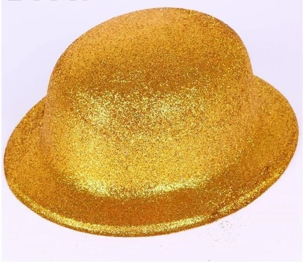 Altın Renk Yuvarlak Simli Plastik Parti Şapkası - Resim 2