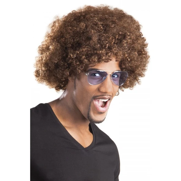 Kahve Renk Kıvırcık Afro Bonus Peruk - Resim 5