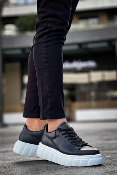 Yüksek Taban Günlük Ayakkabı Siyah (Beyaz Taban) - Resim 12