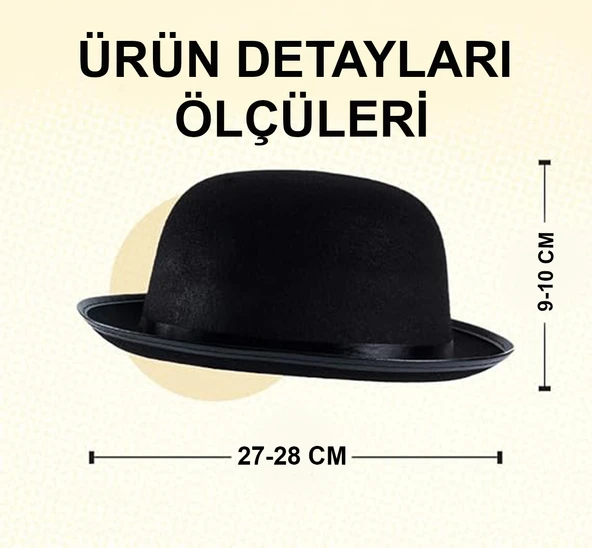 Charlie Chaplin Stil Yetişkin Şapkası – Siyaelon Parti Şapkası - Resim 15