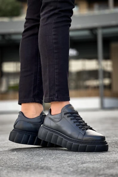 Yüksek Taban Günlük Ayakkabı Siyah (Siyah Taban) - Resim 3