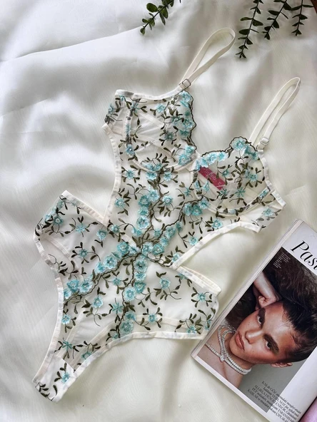 AmoraSecret AmoraSecret Yeşil Çiçek Büyük Desenli Bodysuit - 1