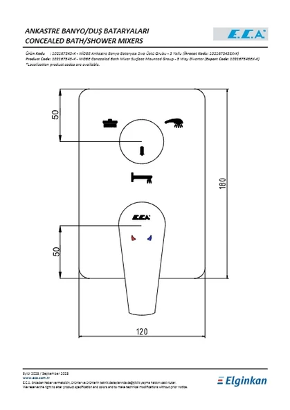 Eca Niobe Ankastre Banyo Bataryası Sıva Üstü 3 Yollu - Resim 2