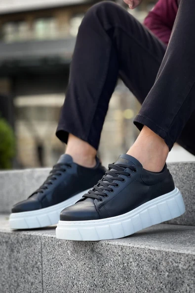 Yüksek Taban Günlük Ayakkabı Siyah (Beyaz Taban) - Resim 14