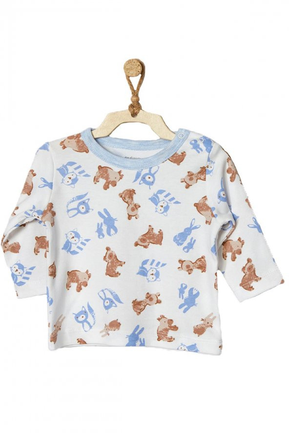 Andywawa Erkek Bebek Sincap Desenli Ekru 2li Pijama Takım AC22319 - 2