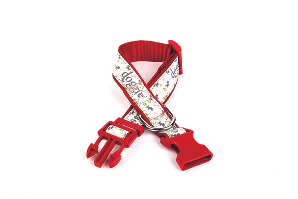 Köpek ve Pati Desenli Dokuma Köpek Boyun Tasması 3 cm x 36-60 cm Kırmızı - 1