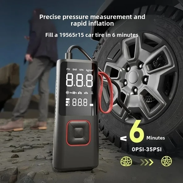 3in1 Kablosuz Usb Type-C 3*2000Mah Göstergeli Oto Lastik Hava Pompası - 3