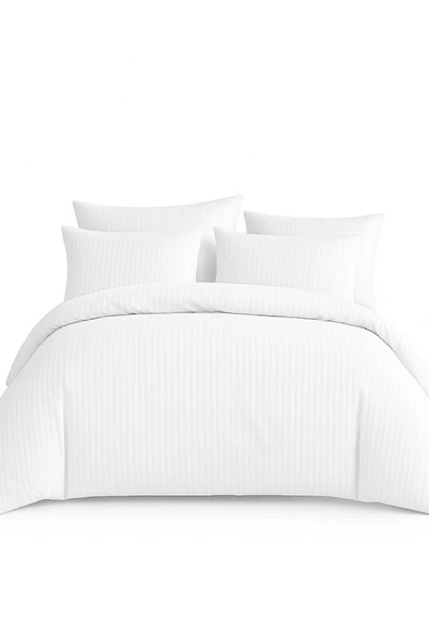 Çift Kişilik Çizgili Saten Nevresim Takımı %100 Pamuk 200x220 - Yumuşak Dokulu Lüks Nevresim Takımı