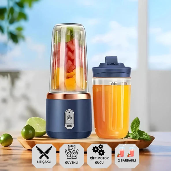 Coofbe 2 Bardaklı 400Ml Kişisel Şarjlı Blender Taşınabilir Smoothies Blender Meyve Sıkacağı 21000Rpm - Resim 7