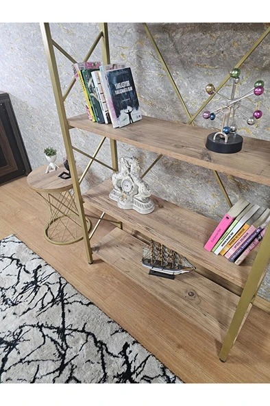 Gold Boyalı Kitaplık - 5 Raflı Suntalem Lüks Kitaplık Atlas Çam - 4