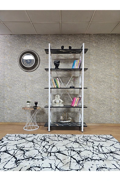 Çıkıntılı Beyaz Boyalı Kitaplık - 5 Raflı Suntalem Lüks Kitaplık Luanda - 2