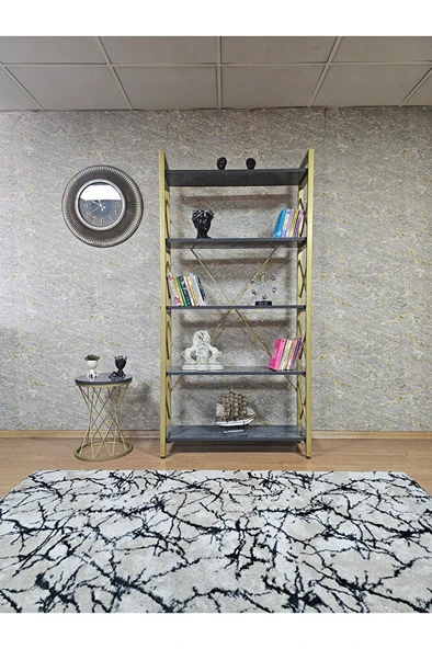 Gold Boyalı Kitaplık - 5 Raflı Suntalem Lüks Kitaplık Aris Gri - 2