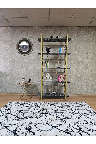 Çıkıntılı Gold Boyalı Kitaplık - 5 Raflı Suntalem Lüks Kitaplık Luanda - 2