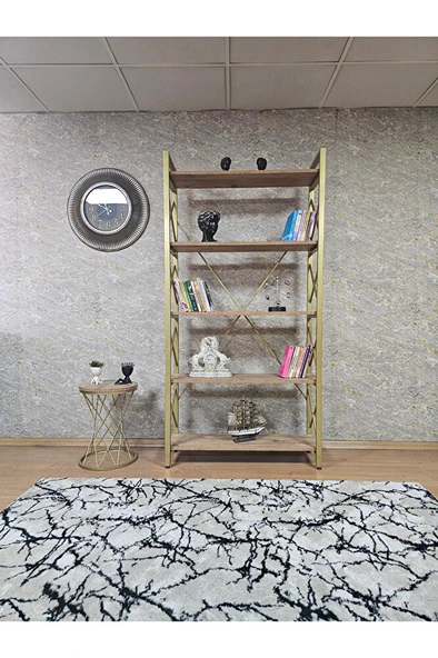 Gold Boyalı Kitaplık - 5 Raflı Suntalem Lüks Kitaplık Atlas Çam - 2
